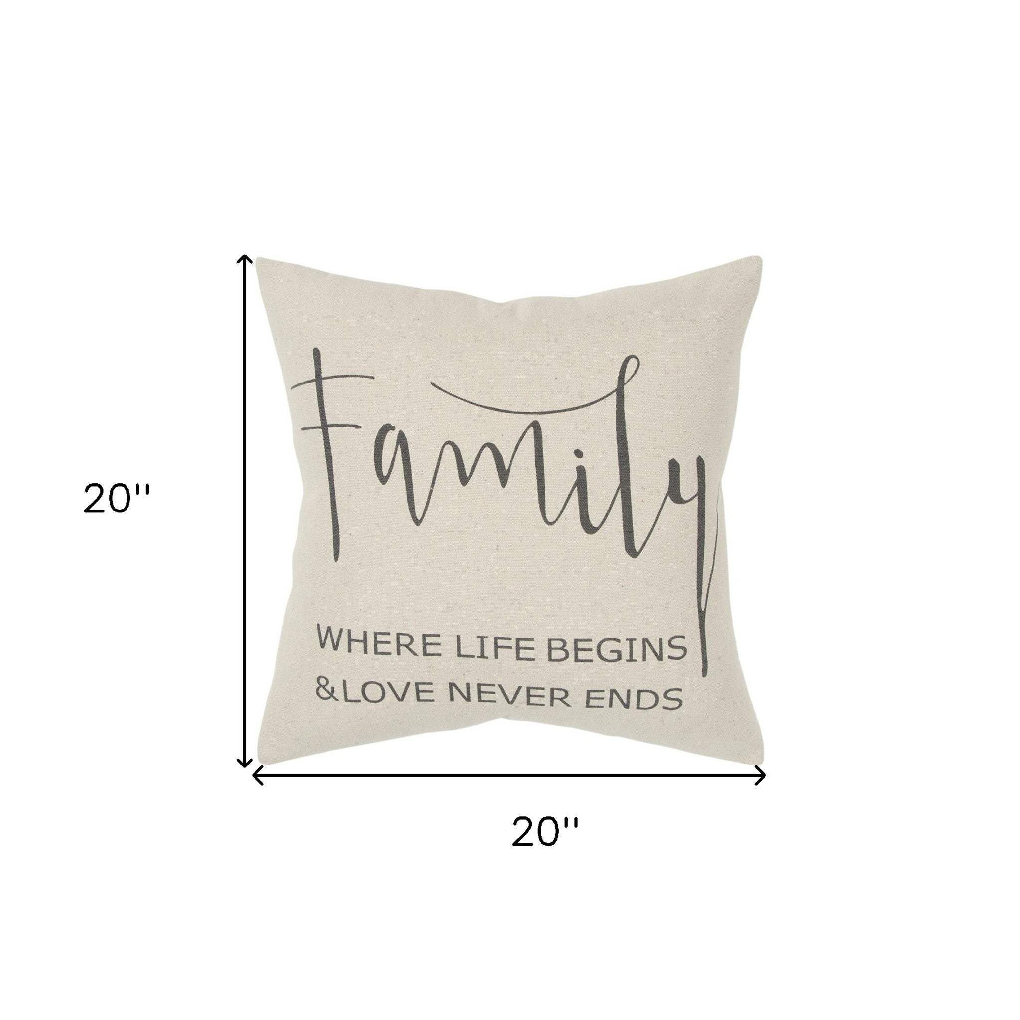 Gray Cream Canvas Family Love Throw Pillow - Homeroots - Flyclothing LLC