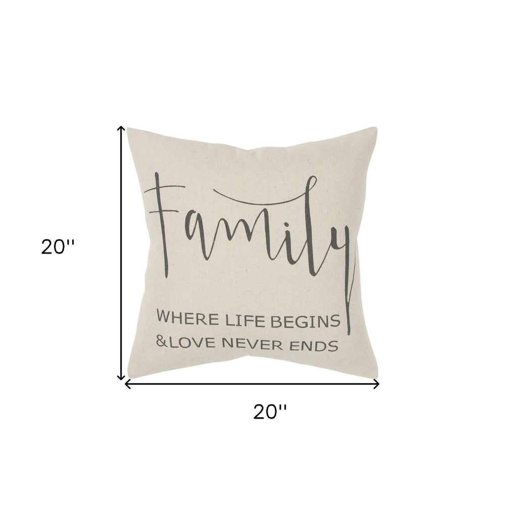 Gray Cream Canvas Family Love Throw Pillow - Homeroots - Flyclothing LLC