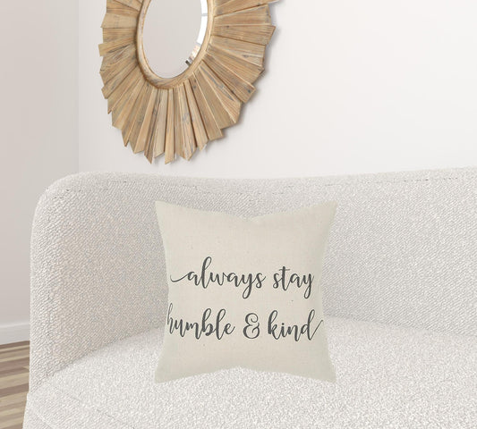 Gray Cream Humble and Kind Throw Pillow - Homeroots