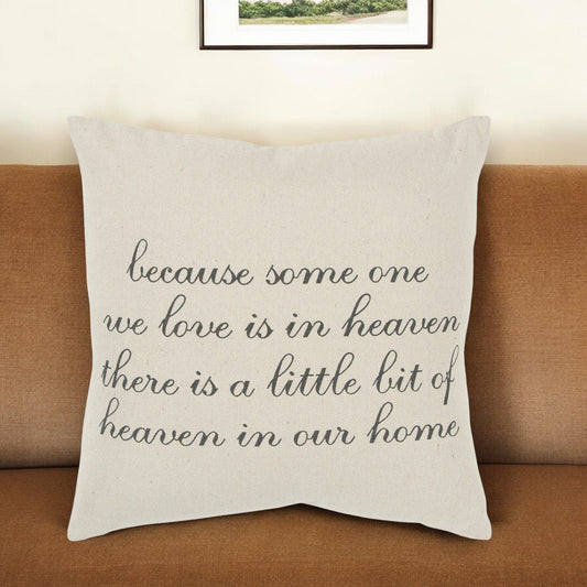 20" Natural and Gray Heaven In Our Home Cotton Throw Pillow - Homeroots