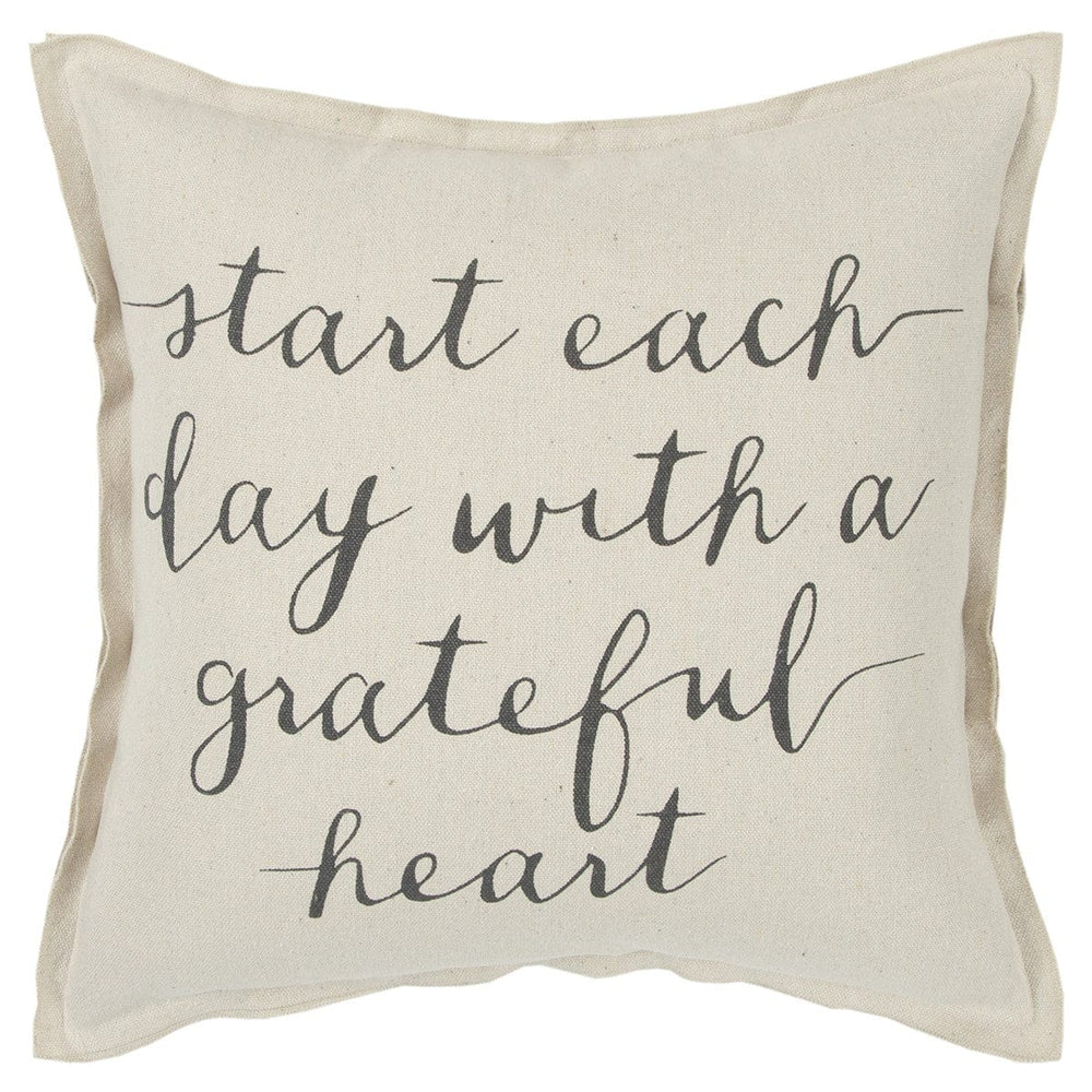 20" Natural and Gray Grateful Heart Cotton Throw Pillow - Homeroots - Flyclothing LLC