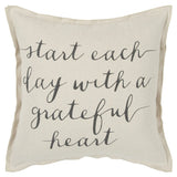 20" Natural and Gray Grateful Heart Cotton Throw Pillow - Homeroots