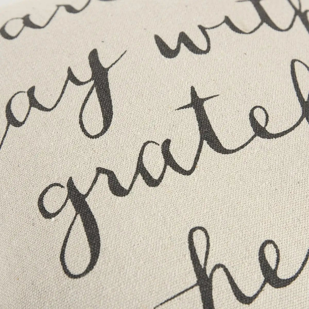 20" Natural and Gray Grateful Heart Cotton Throw Pillow - Homeroots - Flyclothing LLC