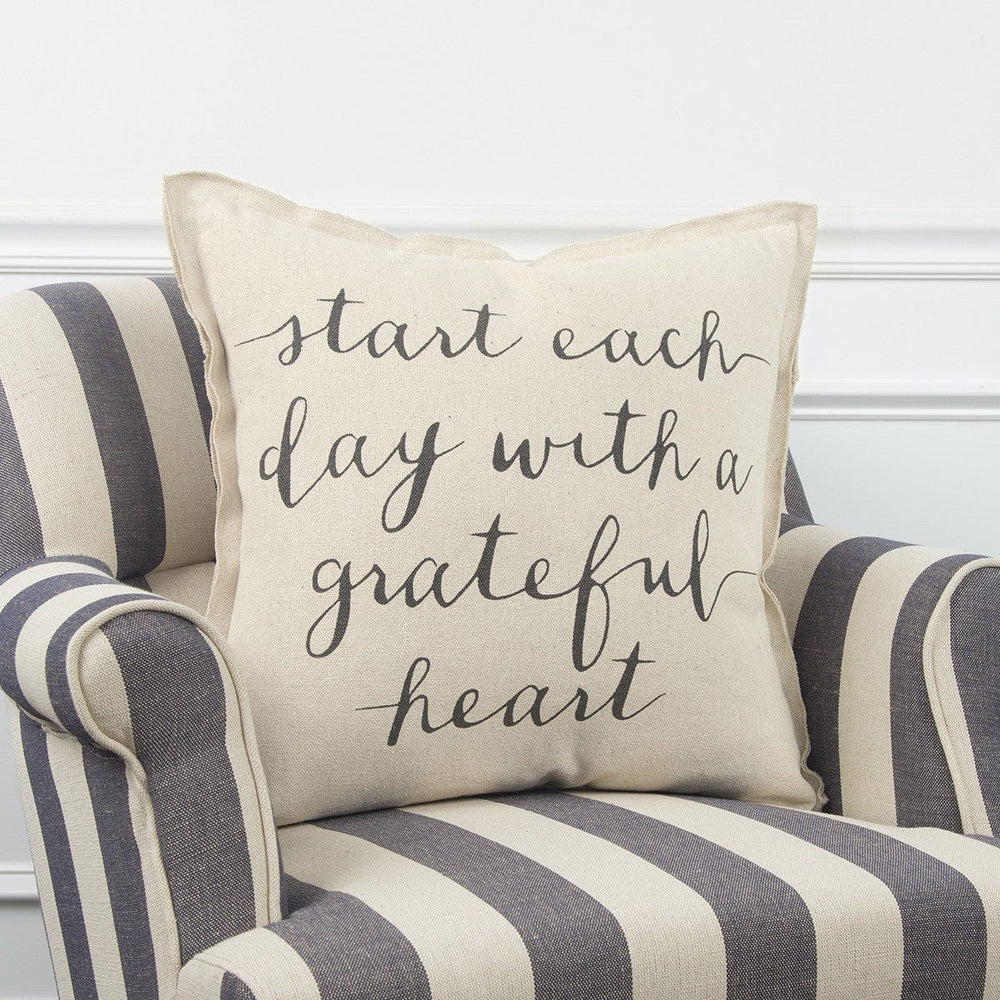 20" Natural and Gray Grateful Heart Cotton Throw Pillow - Homeroots - Flyclothing LLC