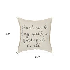 20" Natural and Gray Grateful Heart Cotton Throw Pillow - Homeroots
