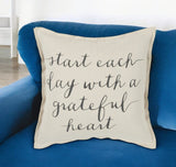20" Natural and Gray Grateful Heart Cotton Throw Pillow - Homeroots