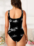 Tie-Dye Scoop Neck Wide Strap Active Bodysuit - Trendsi - Flyclothing LLC