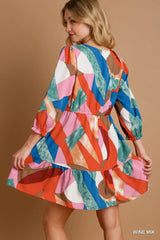 Umgee Abstract V-Neck Tiered Printed Dress - Trendsi - Flyclothing LLC