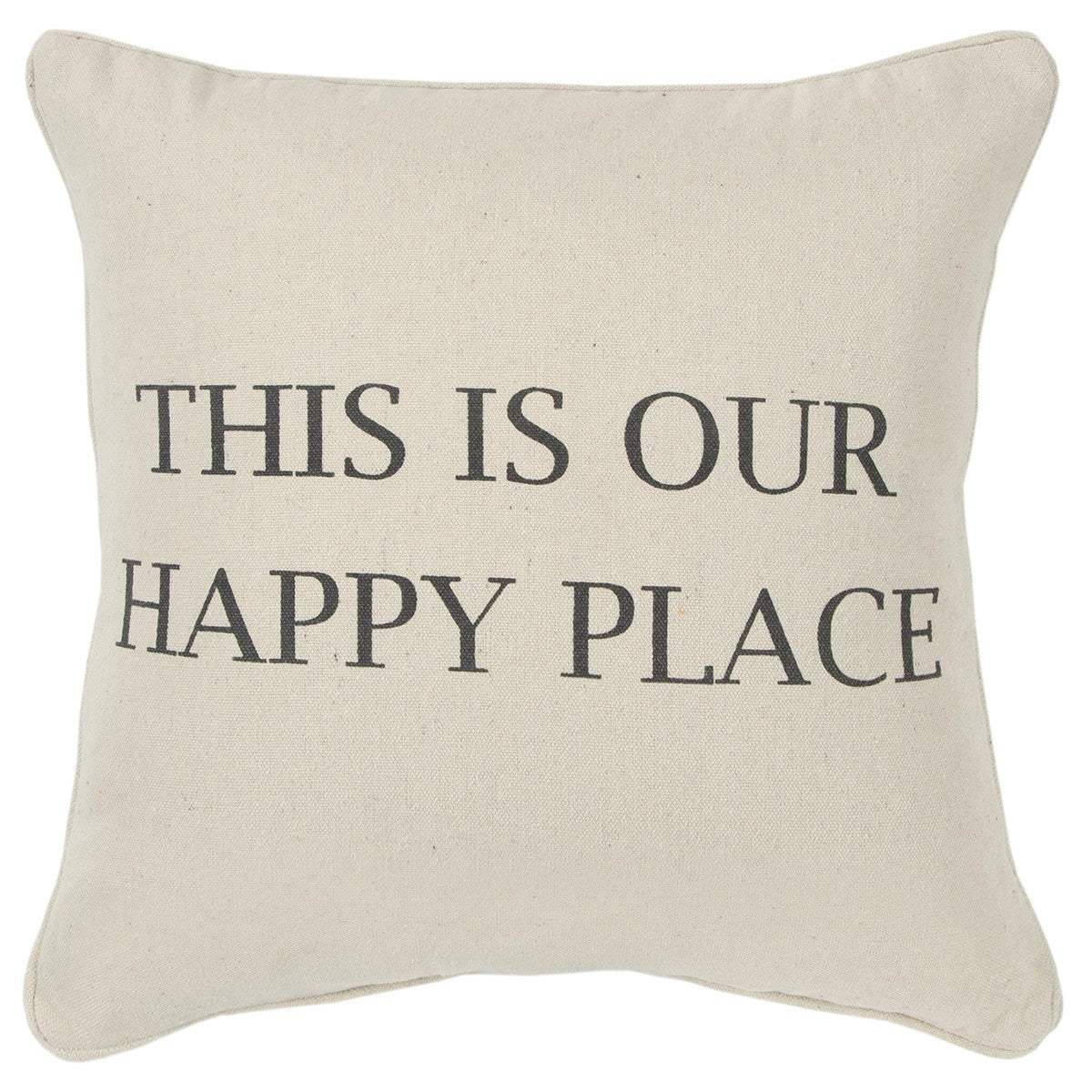 Gray Taupe Canvas Happy Place Throw Pillow - Homeroots - Flyclothing LLC