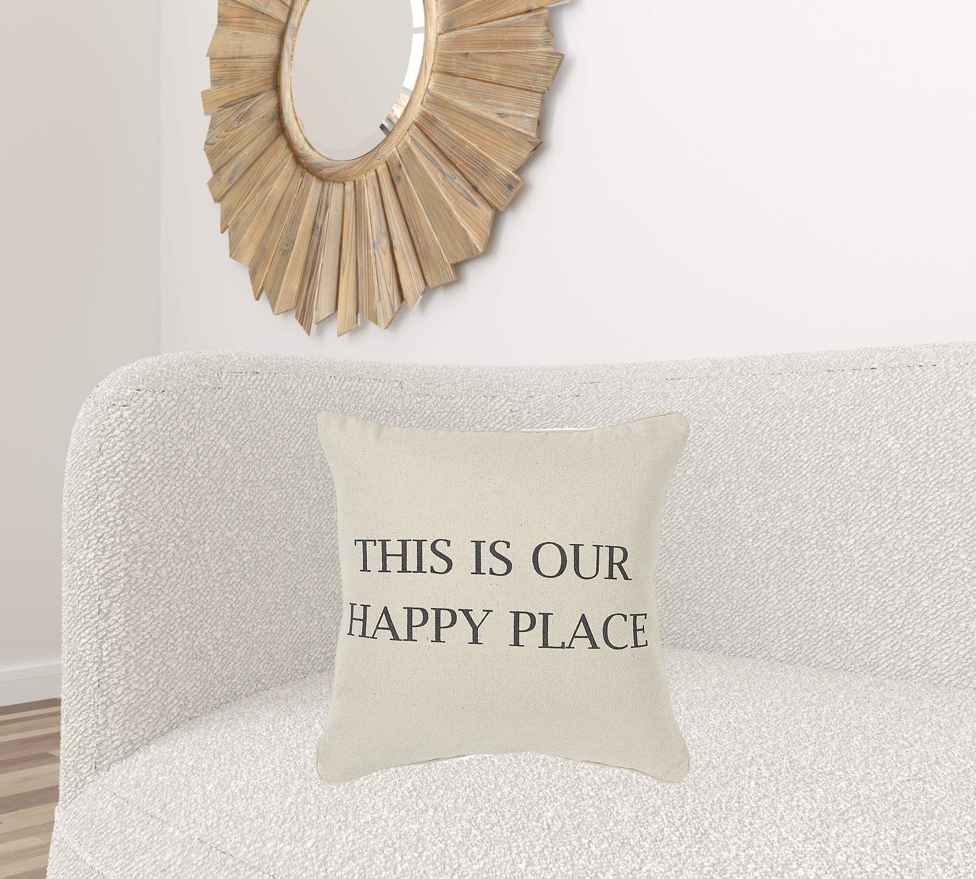 Gray Taupe Canvas Happy Place Throw Pillow - Homeroots - Flyclothing LLC