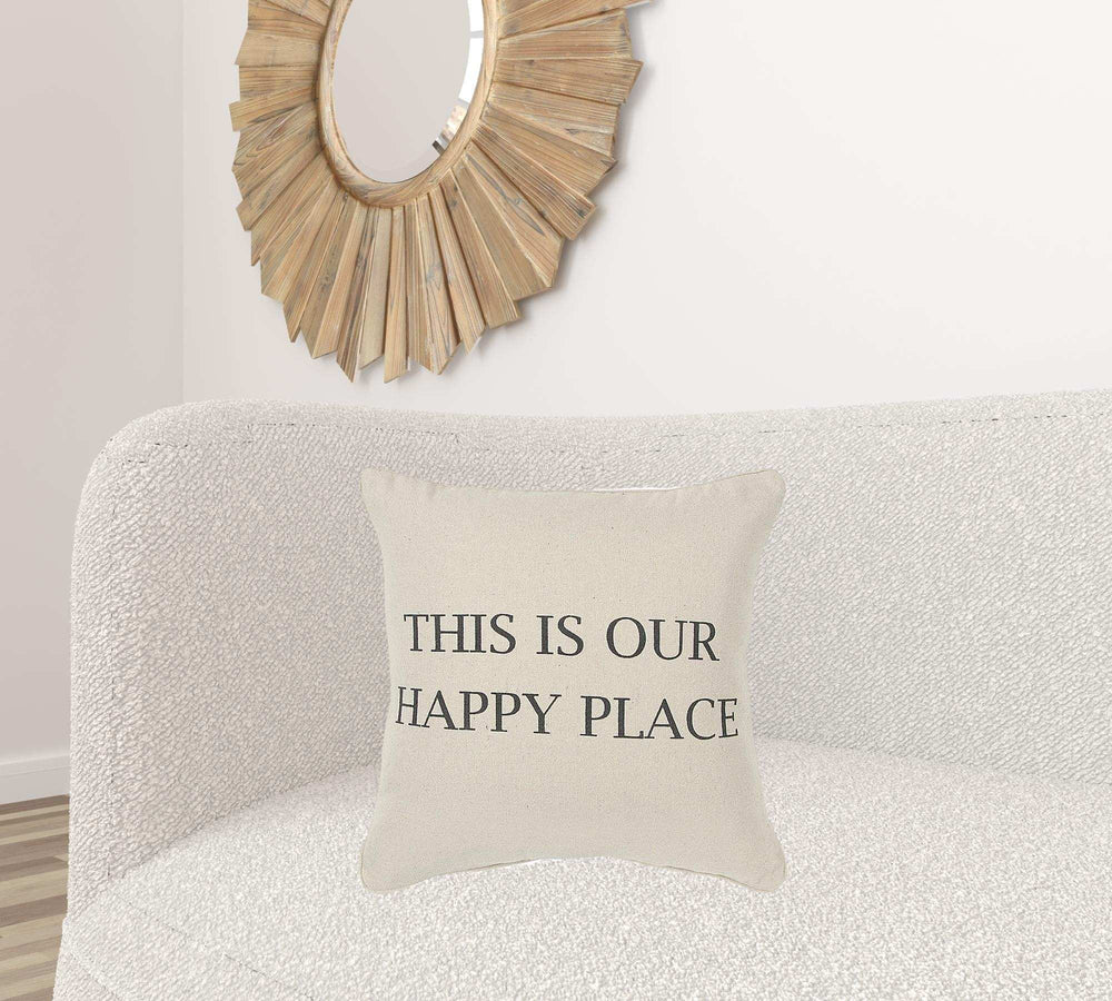 Gray Taupe Canvas Happy Place Throw Pillow - Homeroots - Flyclothing LLC