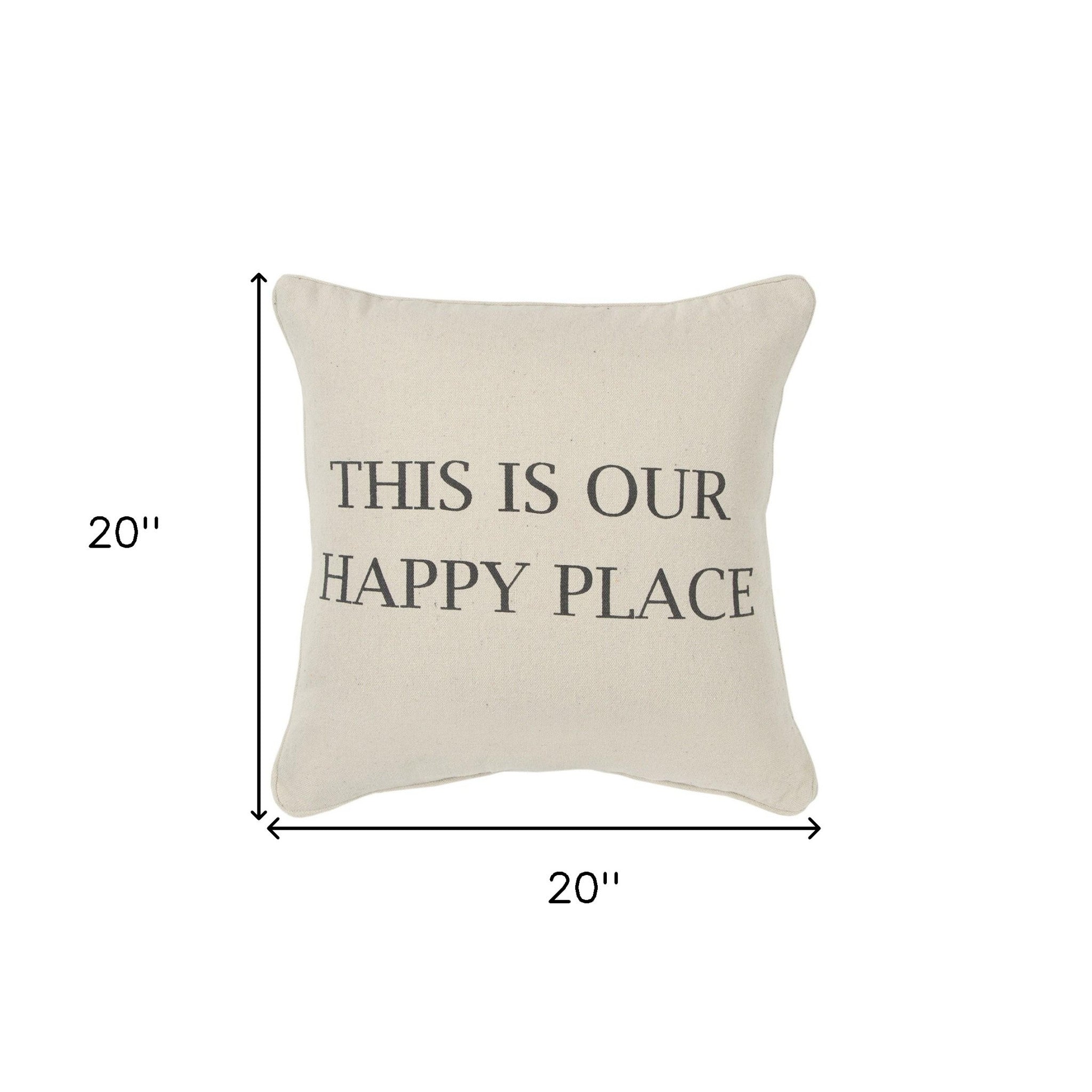 Gray Taupe Canvas Happy Place Throw Pillow - Homeroots
