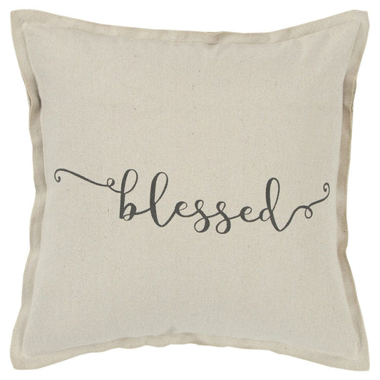 Gray Taupe Canvas Blessed Throw Pillow - Homeroots