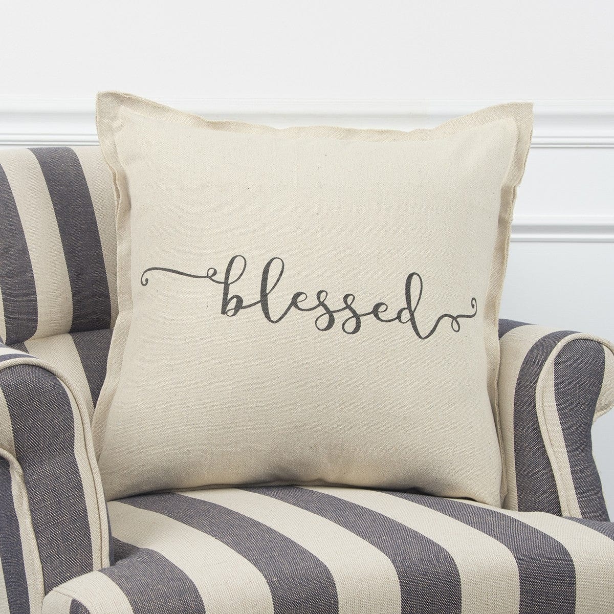 Gray Taupe Canvas Blessed Throw Pillow - Homeroots