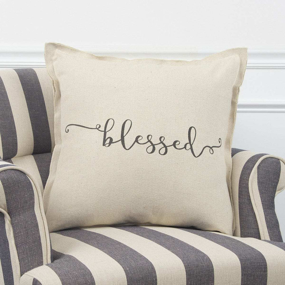 Gray Taupe Canvas Blessed Throw Pillow - Homeroots - Flyclothing LLC