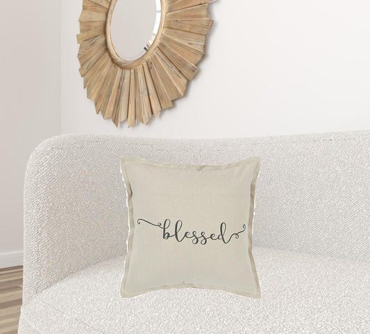 Gray Taupe Canvas Blessed Throw Pillow - Homeroots