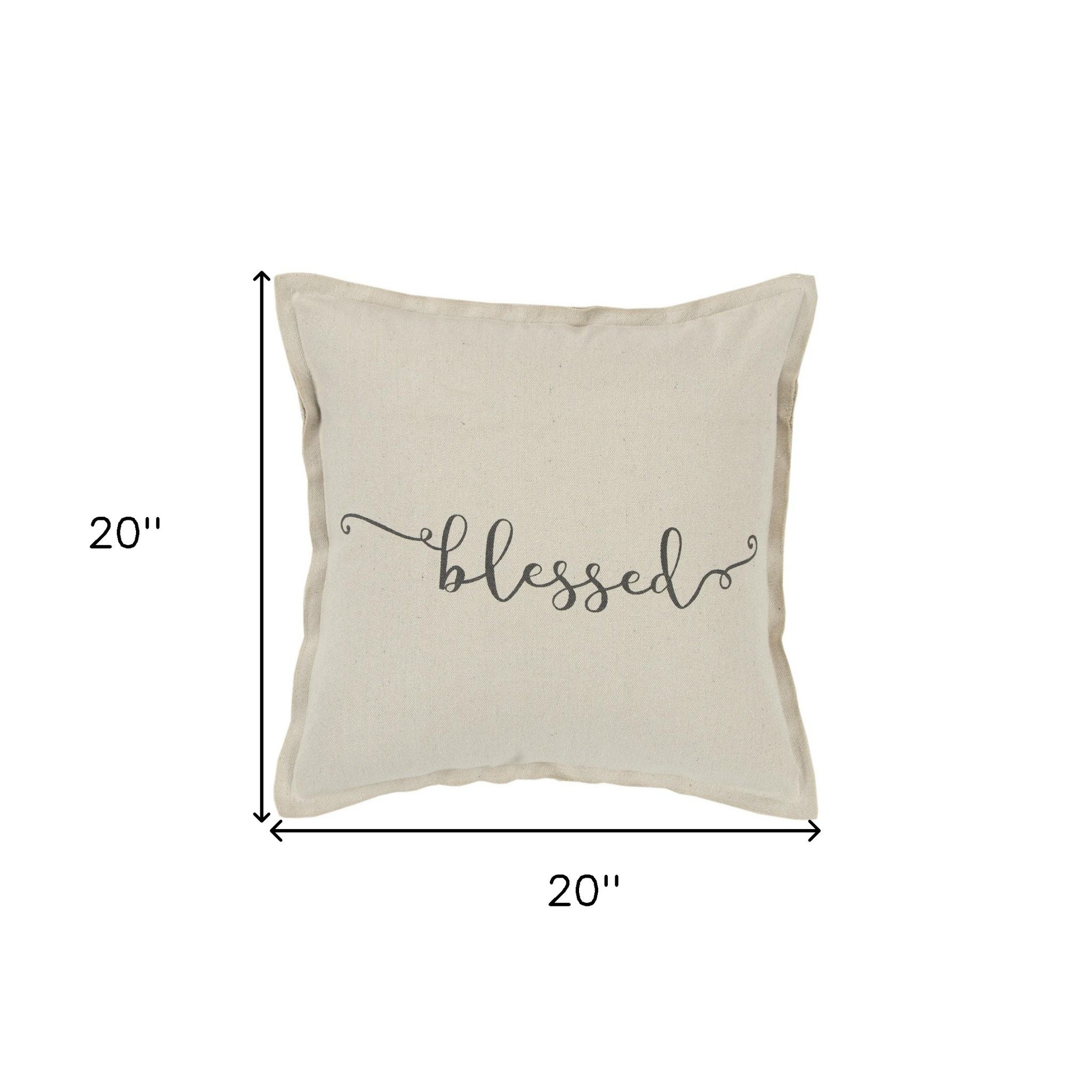 Gray Taupe Canvas Blessed Throw Pillow - Homeroots