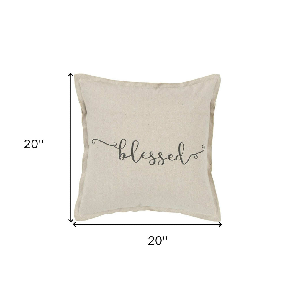 Gray Taupe Canvas Blessed Throw Pillow - Homeroots - Flyclothing LLC