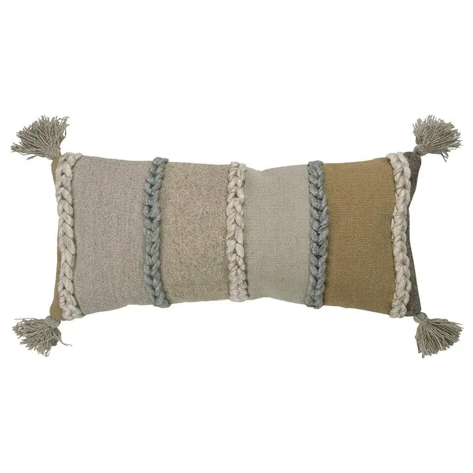 Beige Brown Braided Stripe Lumbar Pillow - Homeroots