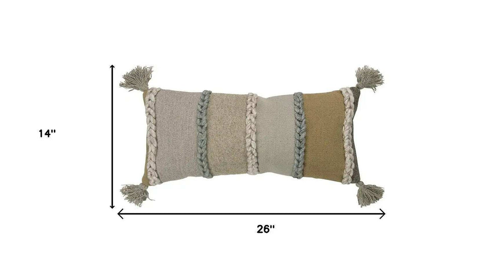 Beige Brown Braided Stripe Lumbar Pillow - Homeroots - Flyclothing LLC