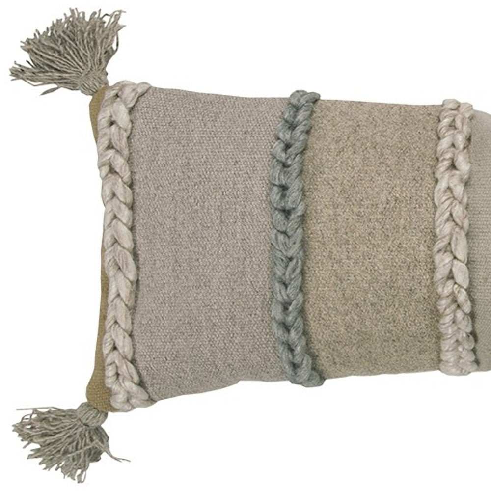 Beige Brown Braided Stripe Lumbar Pillow - Homeroots - Flyclothing LLC