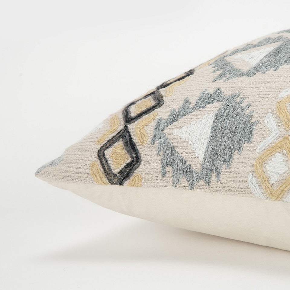 Brown Beige Tribal Embroidered Throw Pillow - Homeroots - Flyclothing LLC
