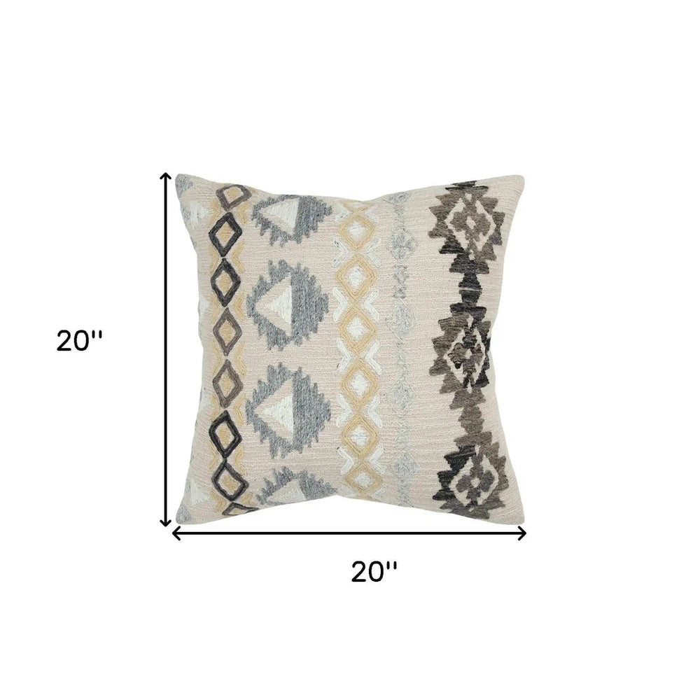Brown Beige Tribal Embroidered Throw Pillow - Homeroots - Flyclothing LLC