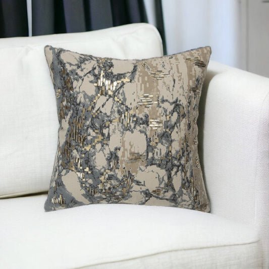 Natural Taupe Marbled Pattern Throw Pillow - Homeroots