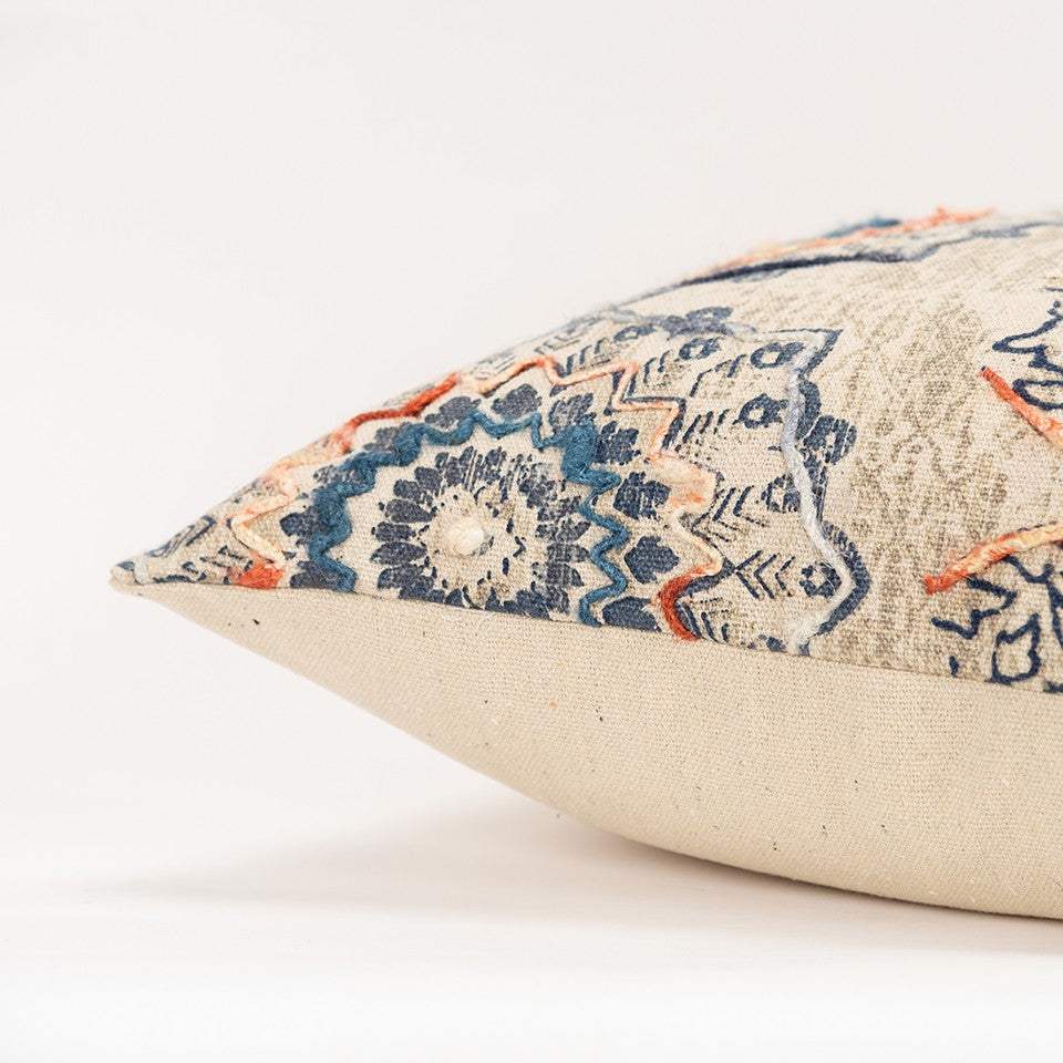 Beige Blue Distressed Floral Pattern Throw Pillow - Homeroots - Flyclothing LLC