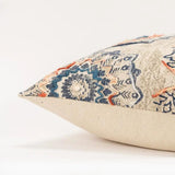 Beige Blue Distressed Floral Pattern Throw Pillow - Homeroots