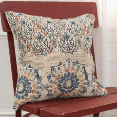 Beige Blue Distressed Floral Pattern Throw Pillow - Homeroots