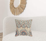 Beige Blue Distressed Floral Pattern Throw Pillow - Homeroots - Flyclothing LLC
