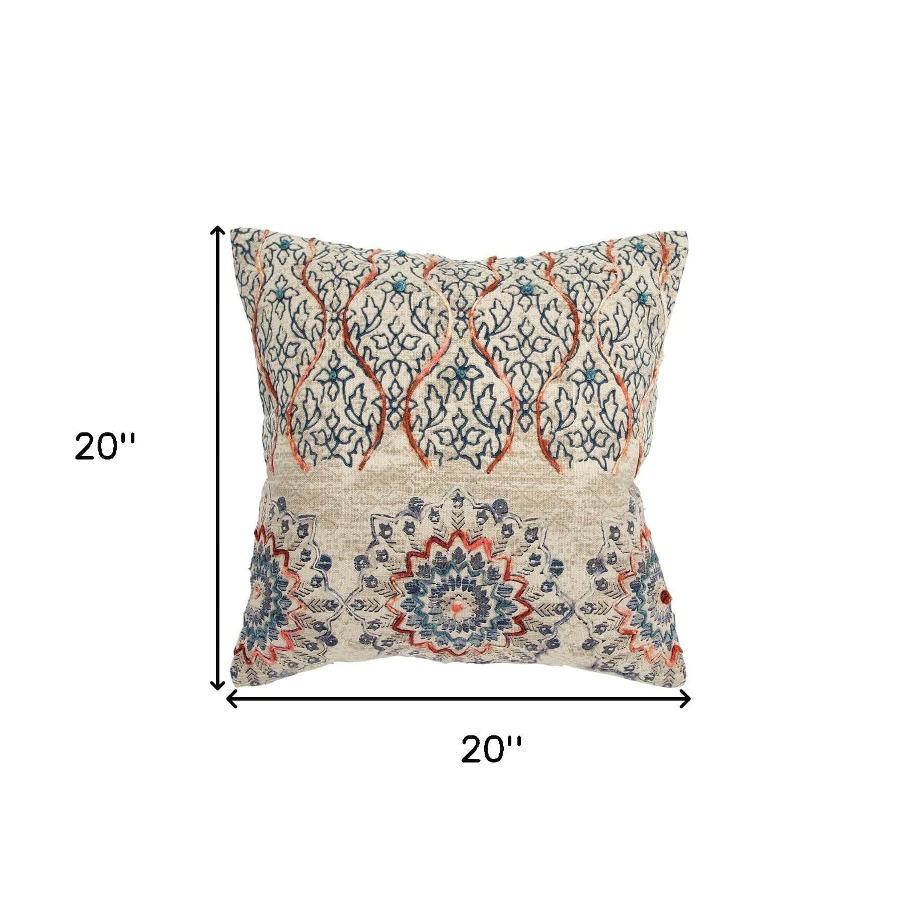 Beige Blue Distressed Floral Pattern Throw Pillow - Homeroots