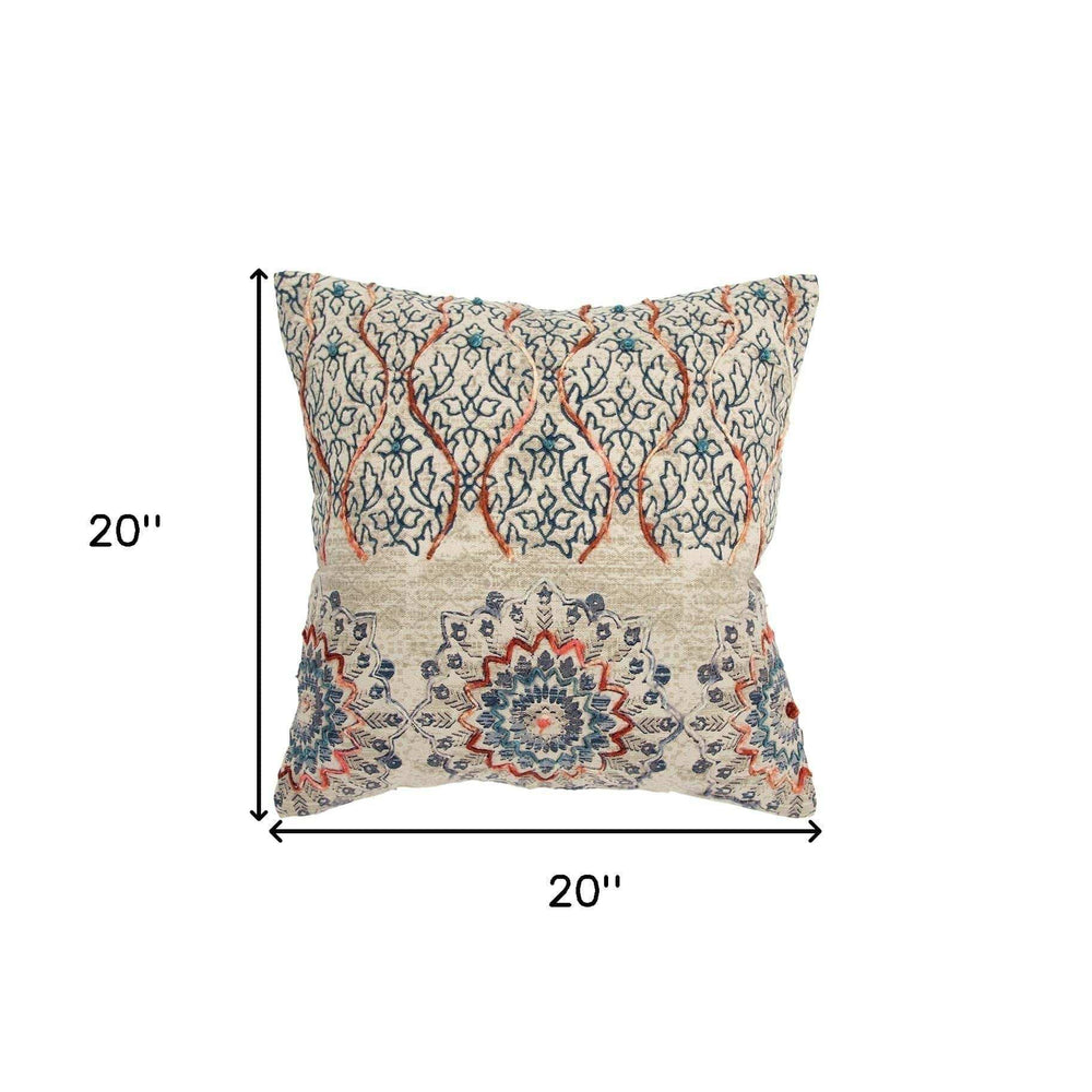 Beige Blue Distressed Floral Pattern Throw Pillow - Homeroots - Flyclothing LLC