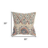 Beige Blue Distressed Floral Pattern Throw Pillow - Homeroots - Flyclothing LLC