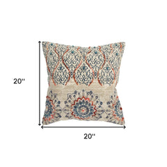 Beige Blue Distressed Floral Pattern Throw Pillow - Homeroots