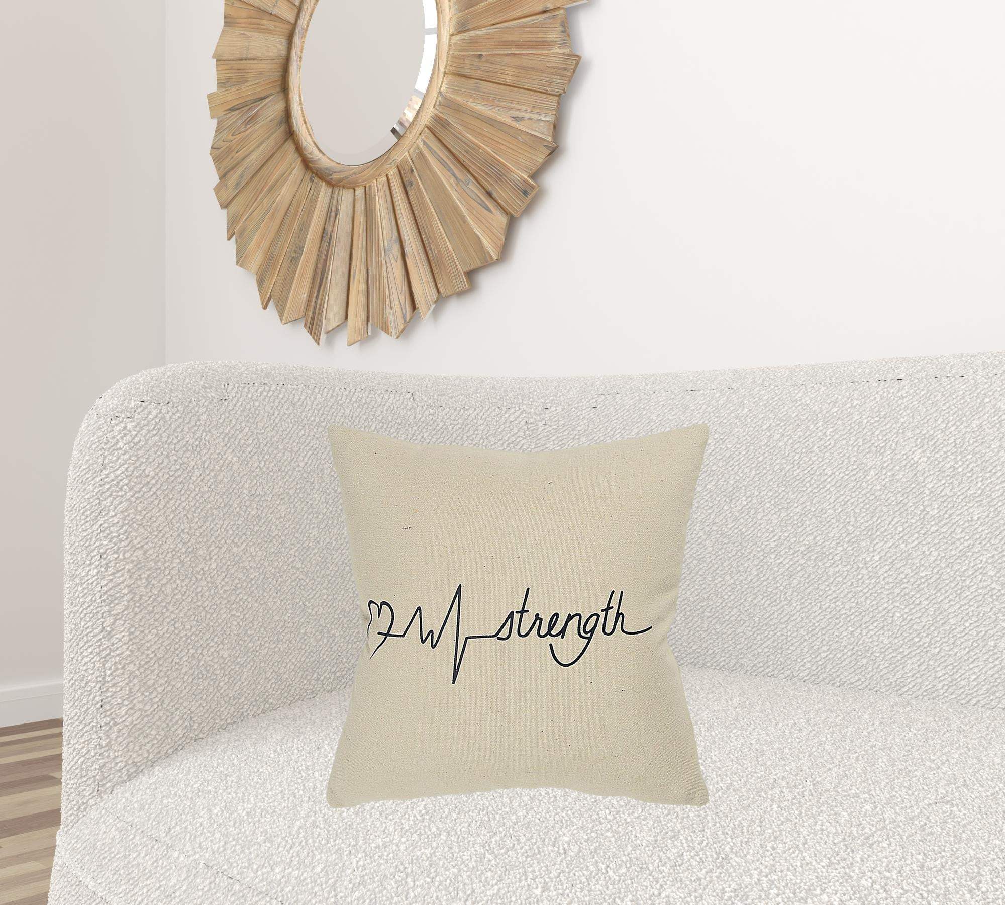Black Taupe Canvas Strength Throw Pillow - Homeroots - Flyclothing LLC