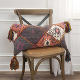 Peach Gray Tribal Corner Tasseled Lumbar Pillow - Homeroots - Flyclothing LLC