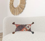 Peach Gray Tribal Corner Tasseled Lumbar Pillow - Homeroots
