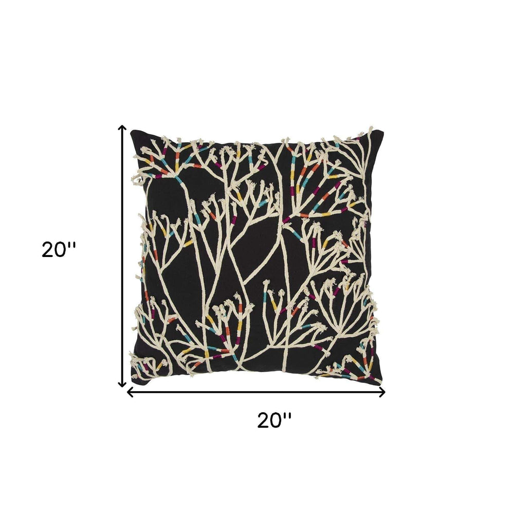 Black Cream Impressionistic Branch Throw Pillow - Homeroots - Flyclothing LLC