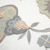 20" White and Tan Jacobean Floral Cotton Throw Pillow With Applique and Embroidery - Homeroots