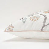 20" White and Tan Jacobean Floral Cotton Throw Pillow With Applique and Embroidery - Homeroots