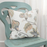 20" White and Tan Jacobean Floral Cotton Throw Pillow With Applique and Embroidery - Homeroots - Flyclothing LLC
