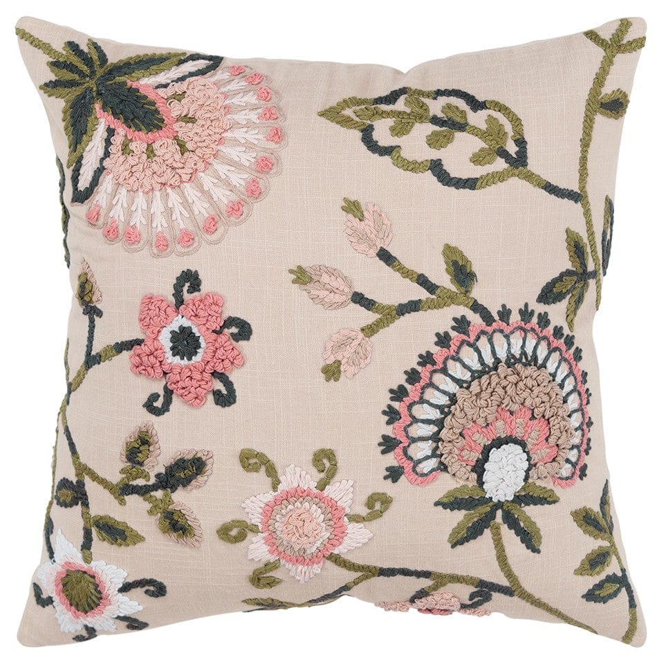 Blush Botanical Pattern Embroidered Throw Pillow - Homeroots