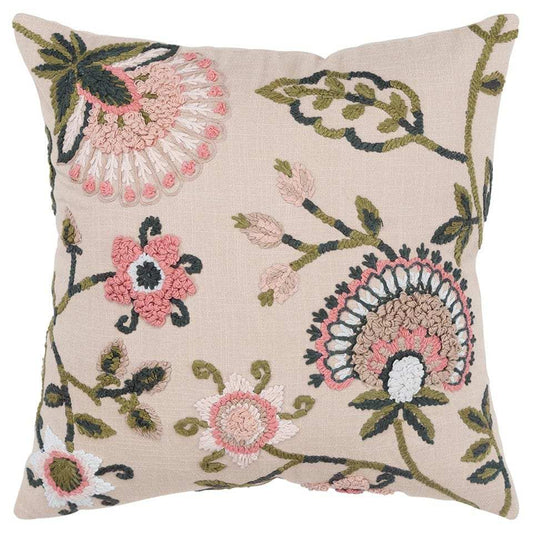 Blush Botanical Pattern Embroidered Throw Pillow - Homeroots - Flyclothing LLC