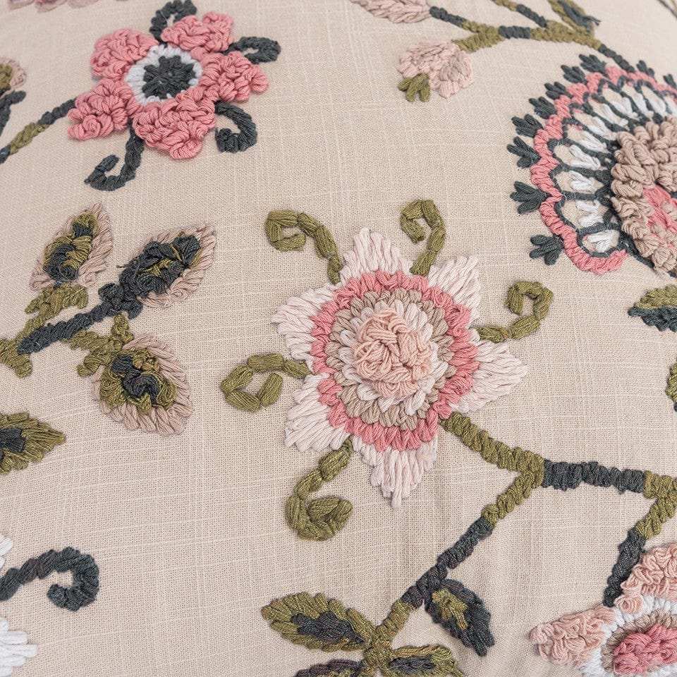 Blush Botanical Pattern Embroidered Throw Pillow - Homeroots - Flyclothing LLC