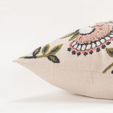 Blush Botanical Pattern Embroidered Throw Pillow - Homeroots