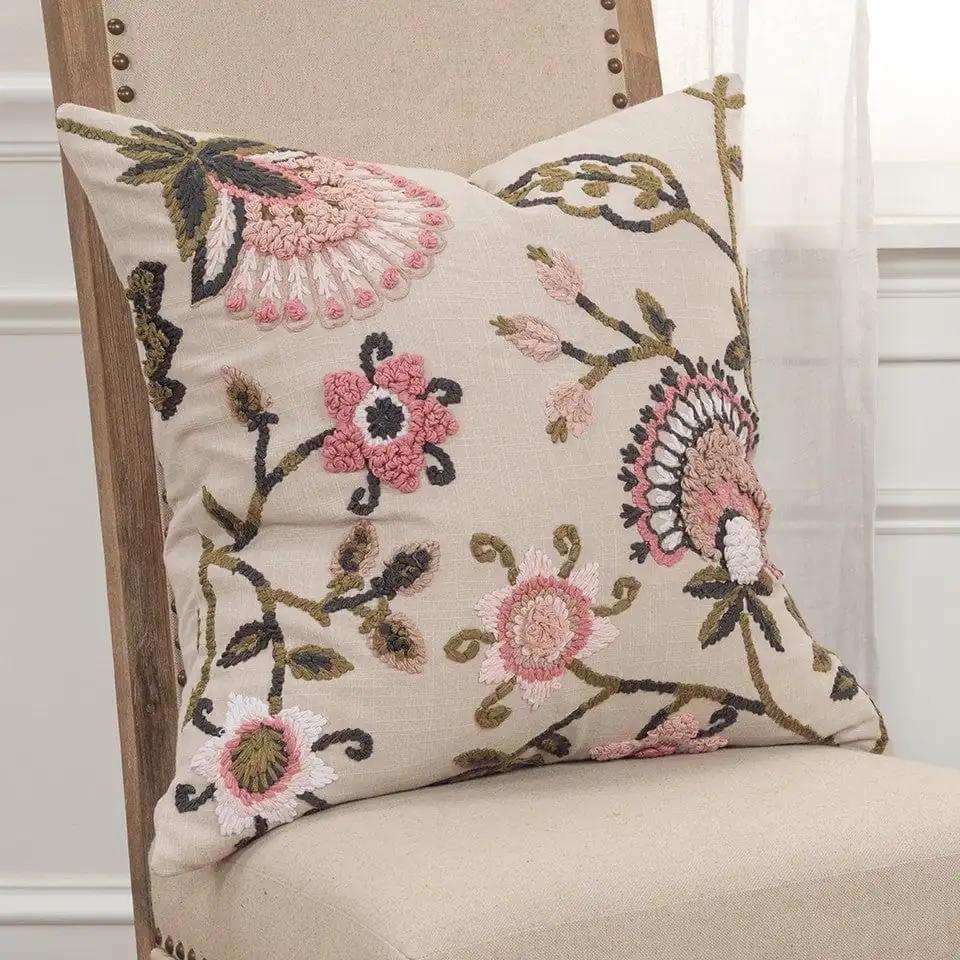 Blush Botanical Pattern Embroidered Throw Pillow - Homeroots - Flyclothing LLC