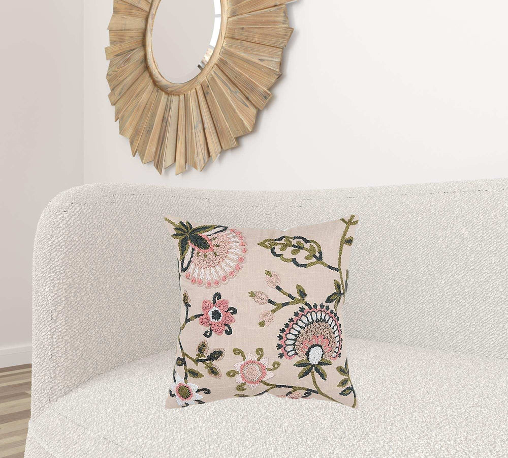Blush Botanical Pattern Embroidered Throw Pillow - Homeroots - Flyclothing LLC