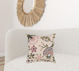 Blush Botanical Pattern Embroidered Throw Pillow - Homeroots